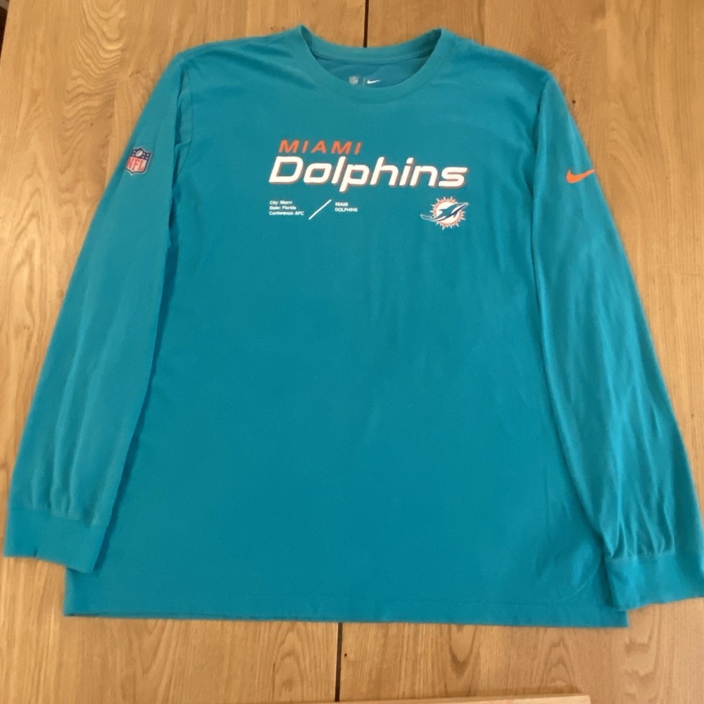Nike Dry Fit‎ T-shirt Miami Dolphin's Men's 2XL Long Sleeve Teal  Football NFL